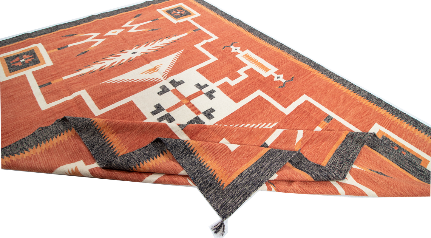 W 9 L 12.1 Kilim 100% Wool Hand-Woven Navajo Design - 66819