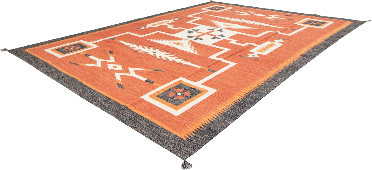 W 9 L 12.1 Kilim 100% Wool Hand-Woven Navajo Design - 66819