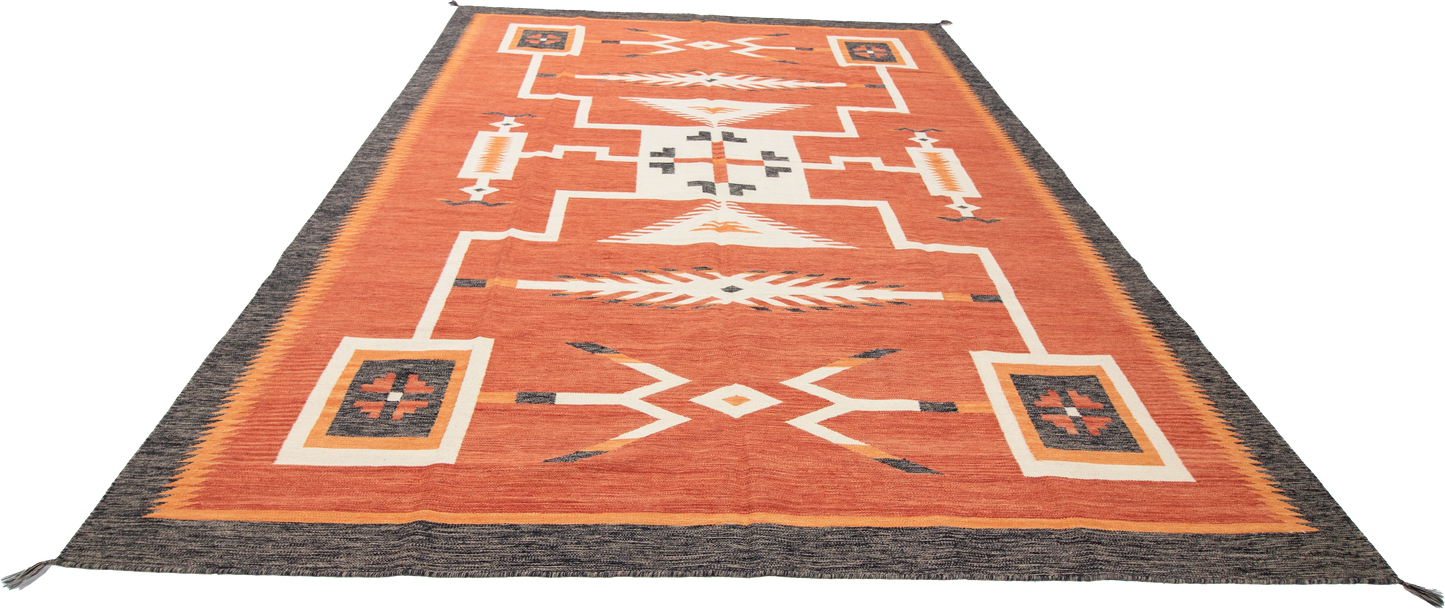 W 9 L 12.1 Kilim 100% Wool Hand-Woven Navajo Design - 66819