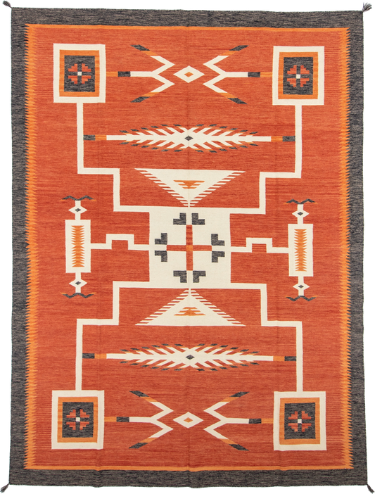 W 9 L 12.1 Kilim 100% Wool Hand-Woven Navajo Design - 66819