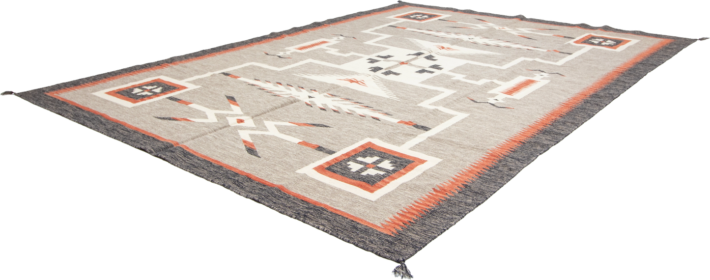 W 8.10 L 12.1 Kilim 100% Wool Hand-Woven Navajo Design - 66820
