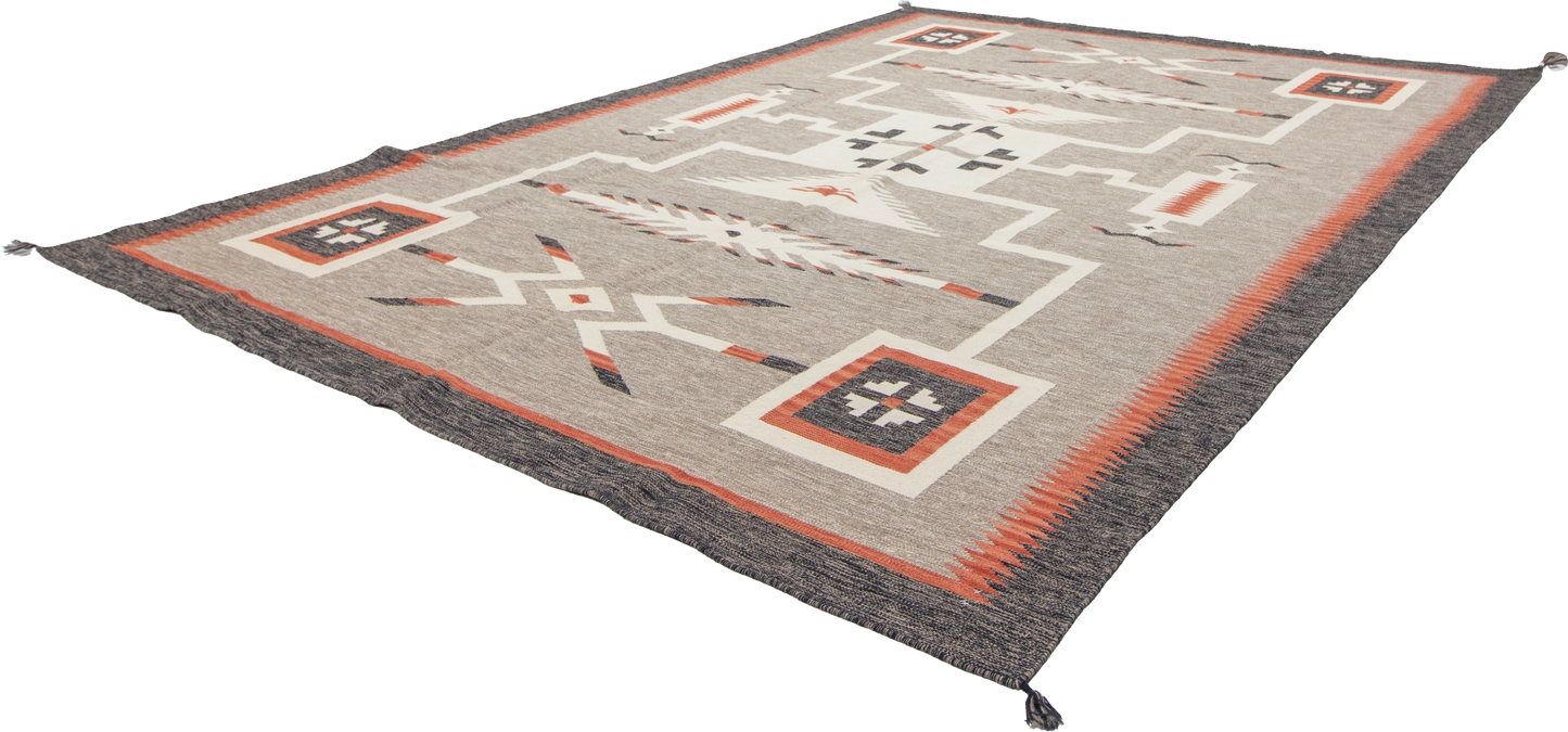 W 8.10 L 12.1 Kilim 100% Wool Hand-Woven Navajo Design - 66820