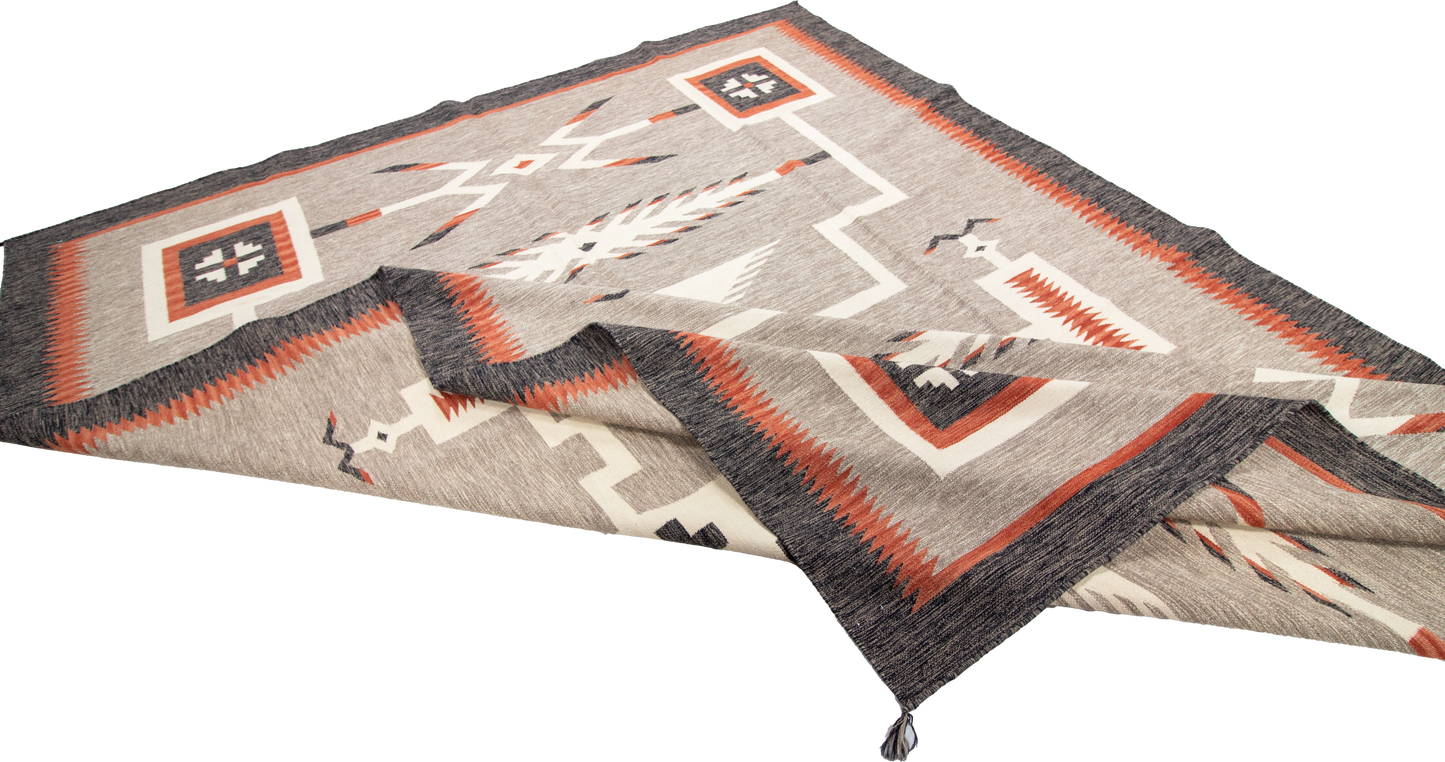 W 8.10 L 12.1 Kilim 100% Wool Hand-Woven Navajo Design - 66820