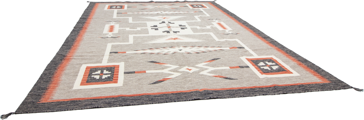 W 8.10 L 12.1 Kilim 100% Wool Hand-Woven Navajo Design - 66820