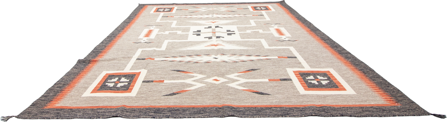 W 8.10 L 12.1 Kilim 100% Wool Hand-Woven Navajo Design - 66820