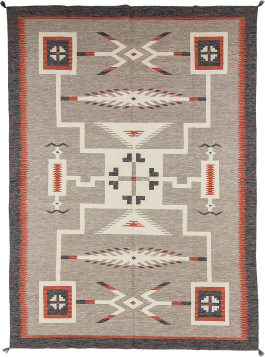 W 8.10 L 12.1 Kilim 100% Wool Hand-Woven Navajo Design - 66820