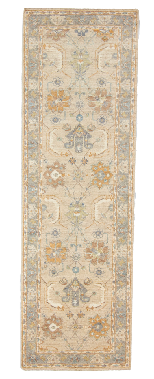 W 3.1 L 9.9 Mahal Runner 100% Wool Hand-Woven All-Over Design - 66823