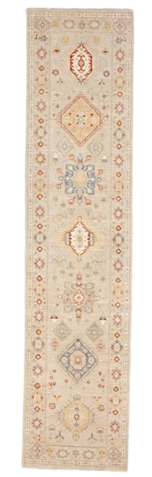 W 2.8 L 11.6 Karajeh Runner 100% Wool Hand-Woven All-Over Design - 66831