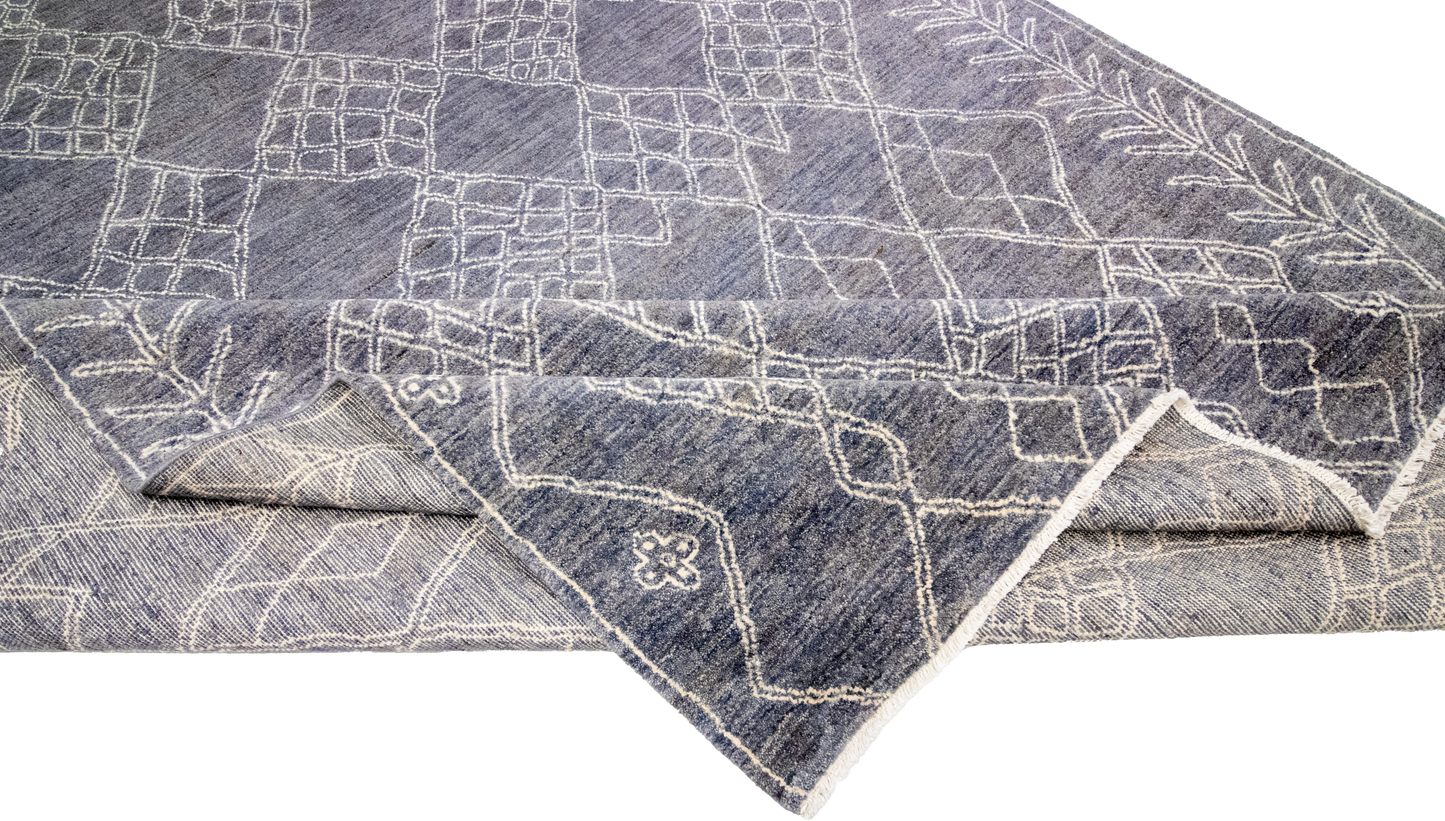 W 8.11 L 12.3 Moroccan 100% Wool Hand-Woven All-Over Design - 66836