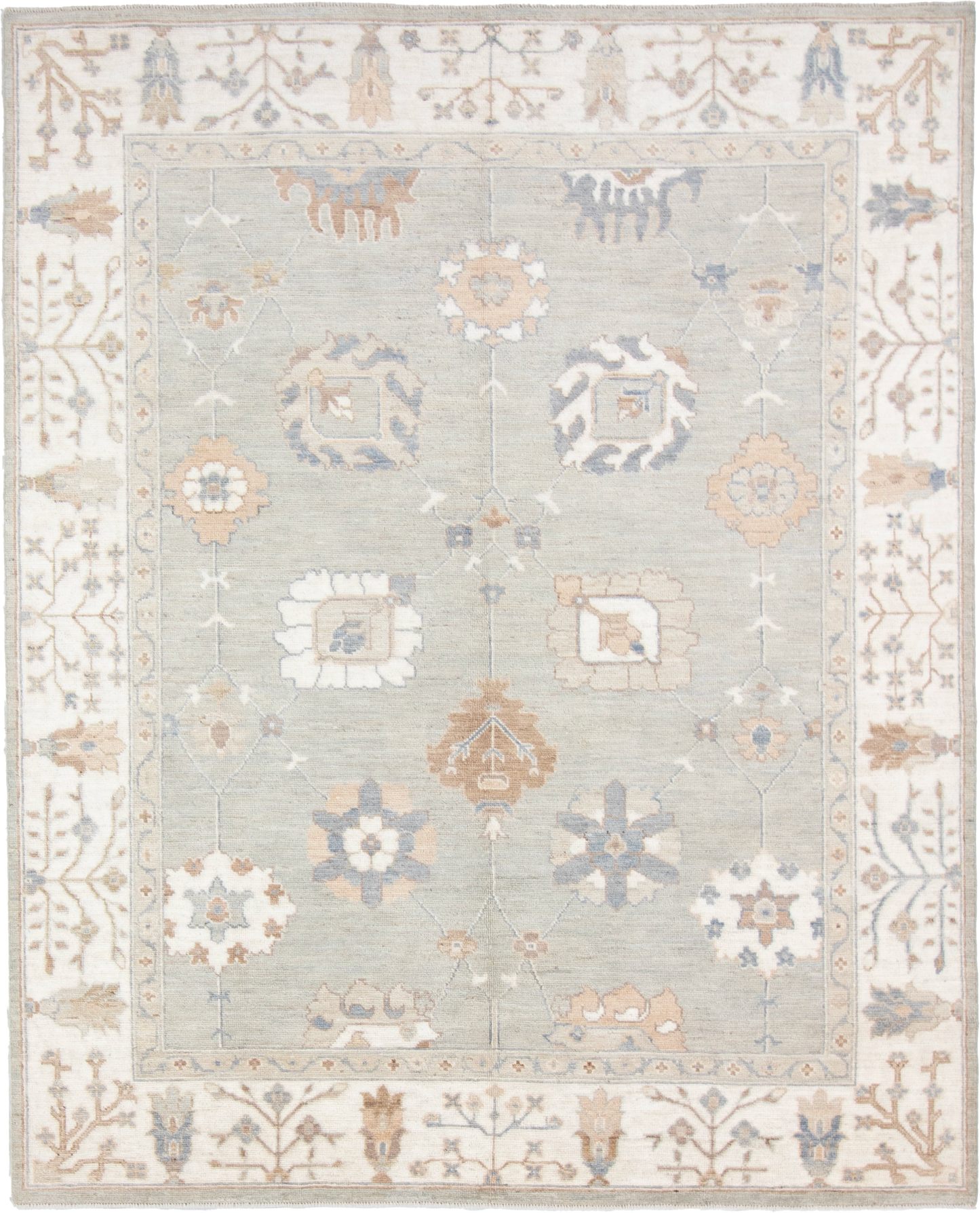 W 7.11 L 9.9 Oushak 100% Wool Hand-Woven All-Over Design - 66839