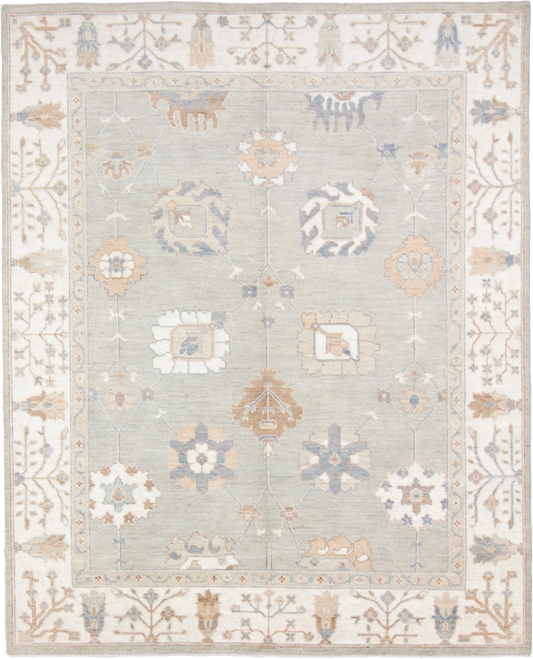 W 7.11 L 9.9 Oushak 100% Wool Hand-Woven All-Over Design - 66839