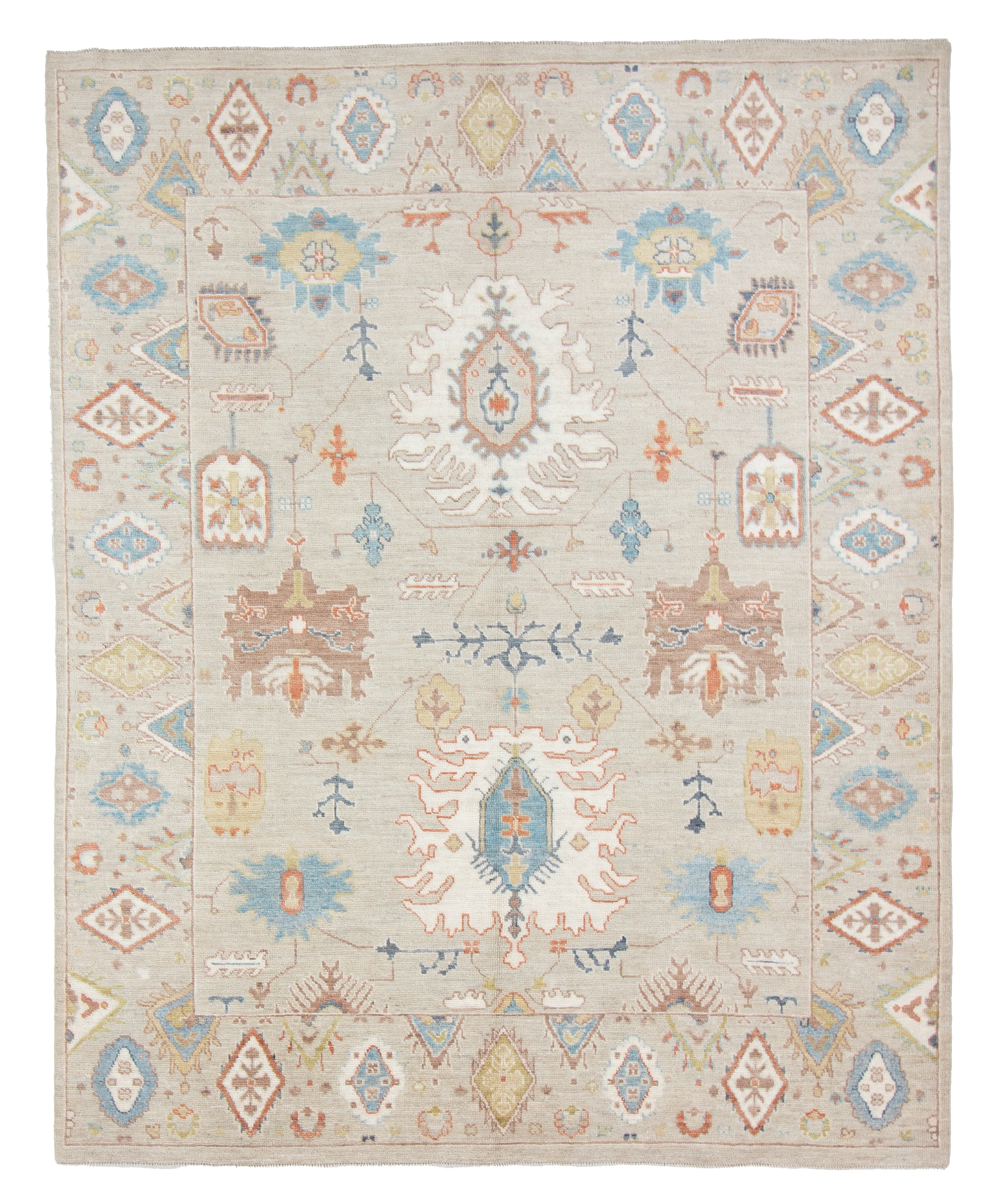 W 8.2 L 10.2 Oushak 100% Wool Hand-Woven All-Over Design - 66840