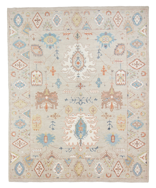W 8.2 L 10.2 Oushak 100% Wool Hand-Woven All-Over Design - 66840