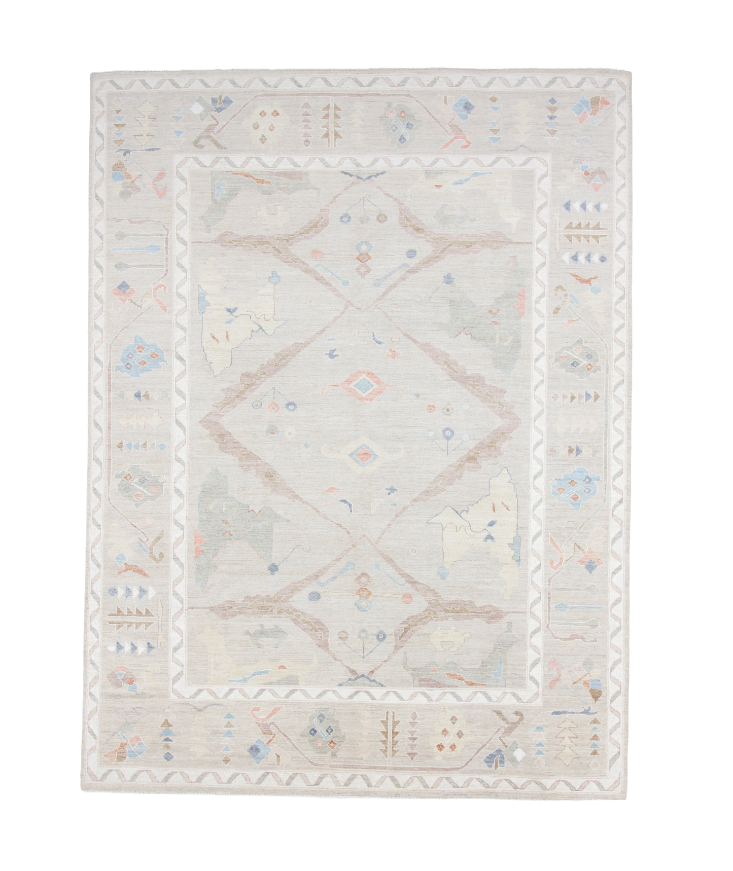 W 8.9 L 11.8 Oushak 100% Wool Hand-Woven All-Over Design - 66845