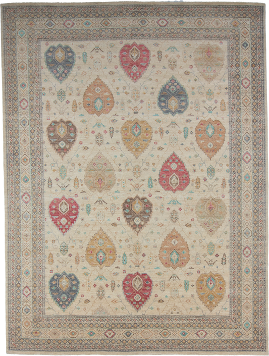W 9 L 11.11 Sh. Abbas 100% Wool Hand-Woven All-Over Design - 66848