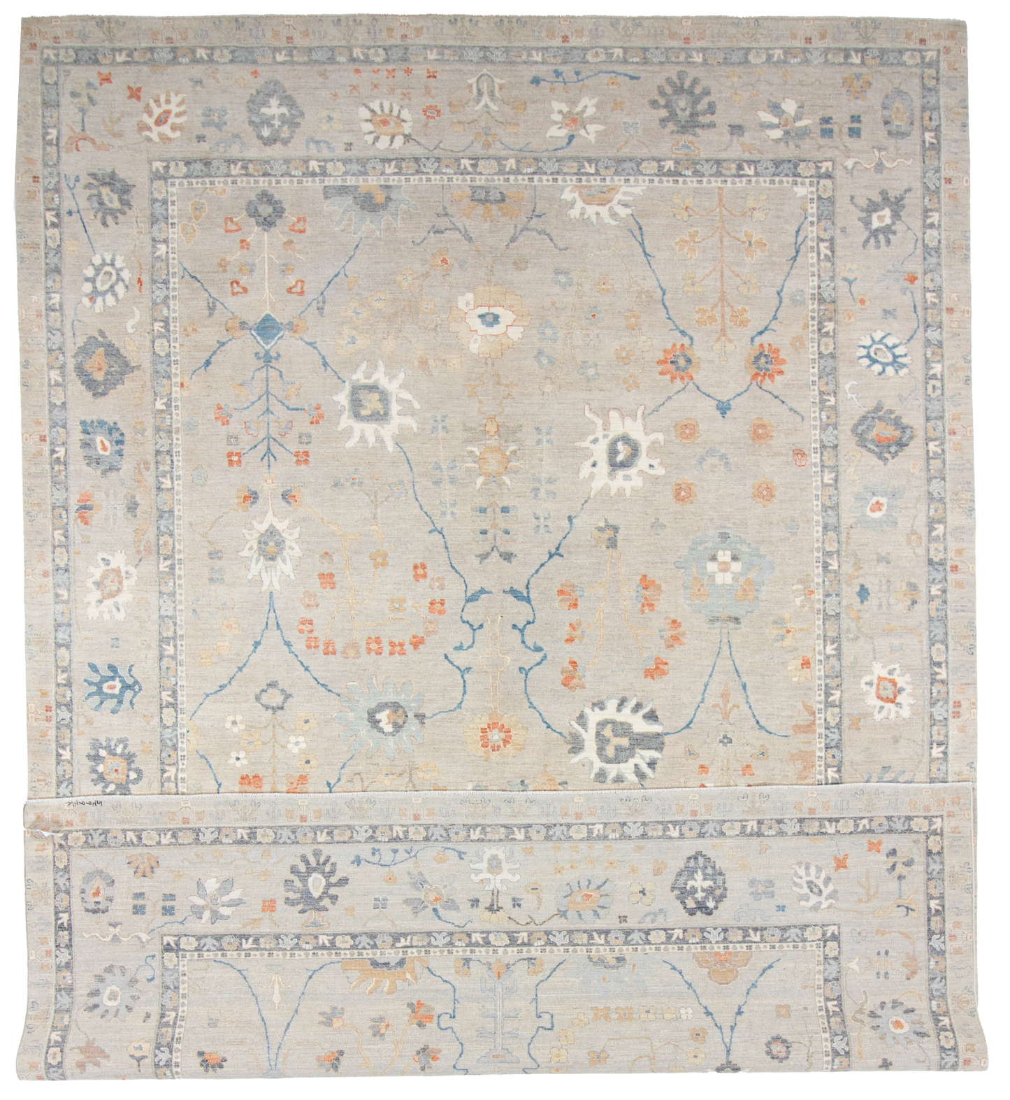W 9.11 L 14 Sultan Abad 100% Wool Hand-Woven All-Over Design - 66851
