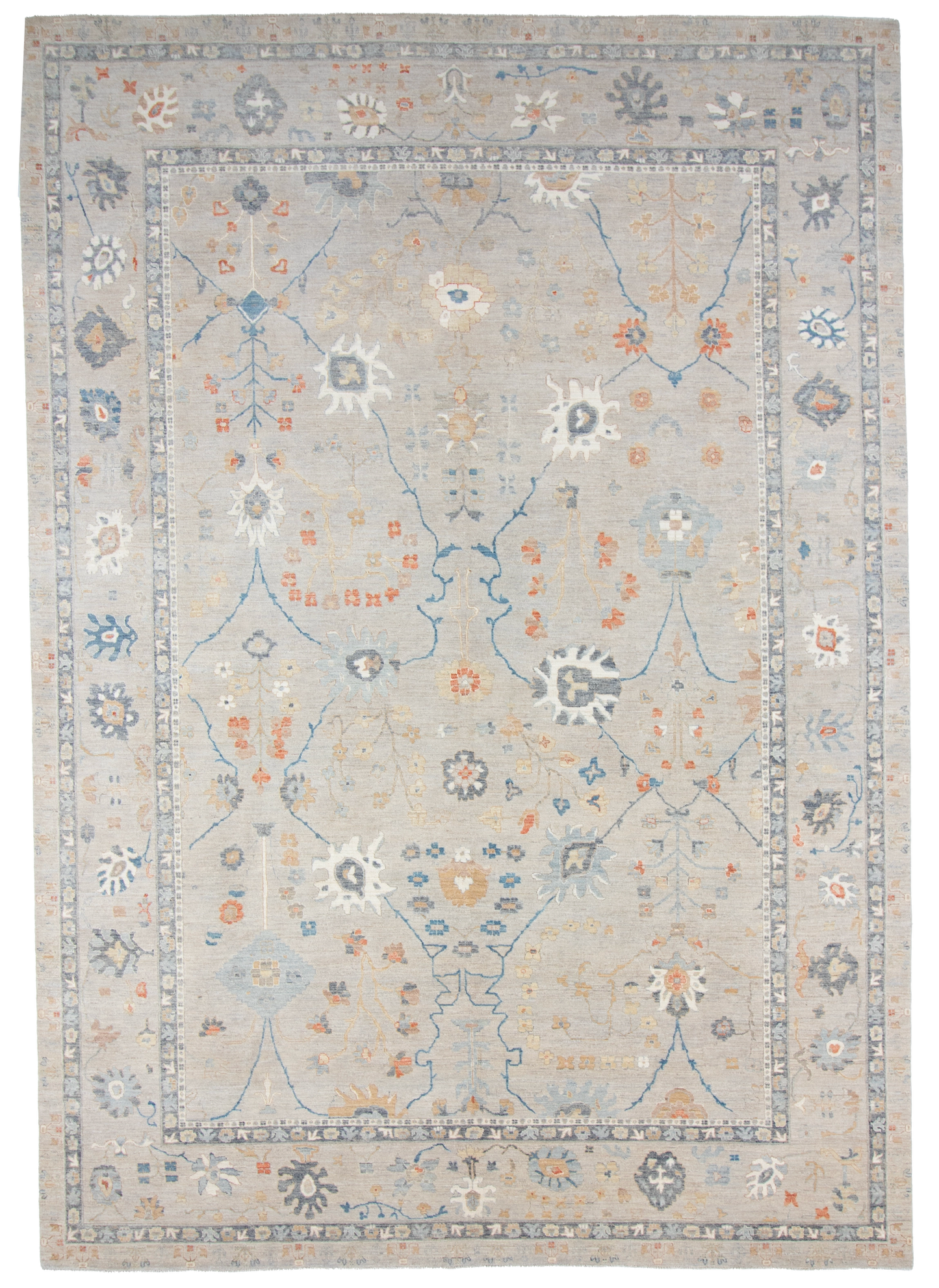 W 9.11 L 14 Sultan Abad 100% Wool Hand-Woven All-Over Design - 66851