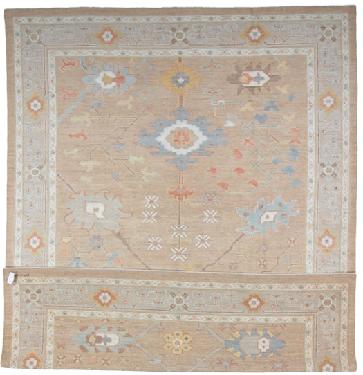 W 10.3 L 13.7 Oushak 100% Wool Hand-Woven All-Over Design - 66853