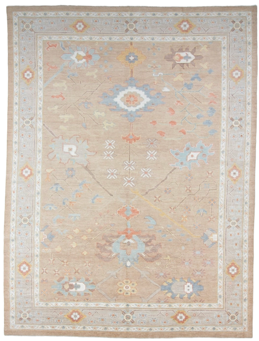 W 10.3 L 13.7 Oushak 100% Wool Hand-Woven All-Over Design - 66853