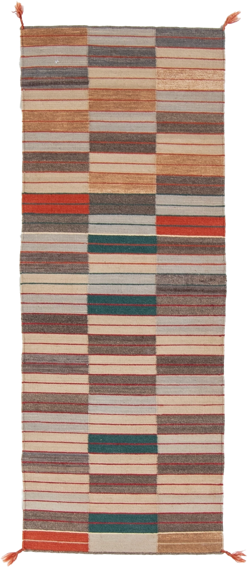W 2.2 L 5.7 Kilim Runner 100% Wool Hand-Woven All-Over Design - 66860