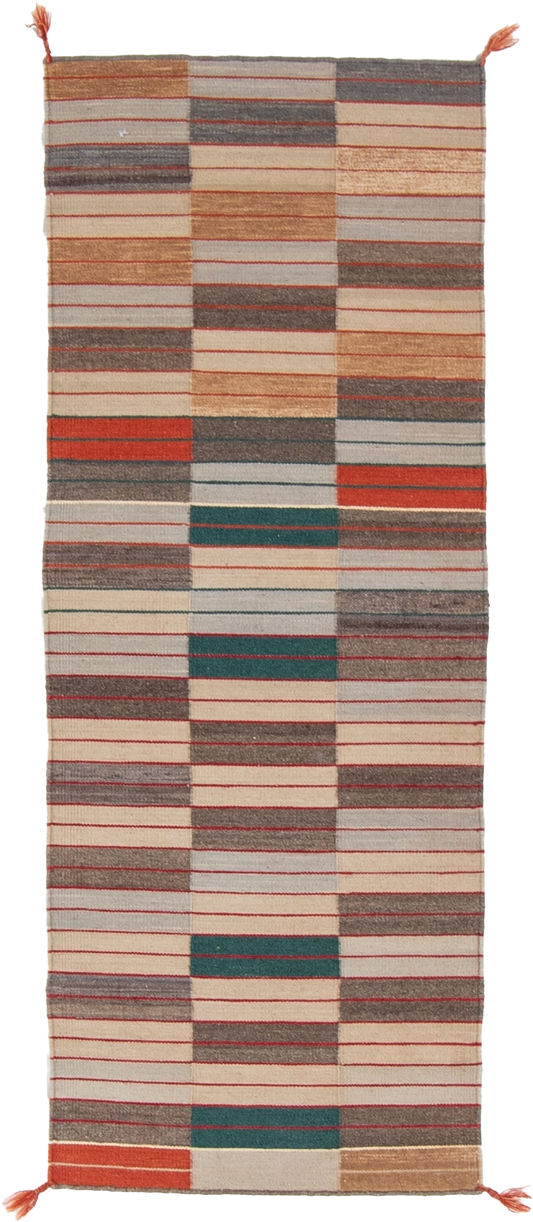 W 2.2 L 5.7 Kilim Runner 100% Wool Hand-Woven All-Over Design - 66860