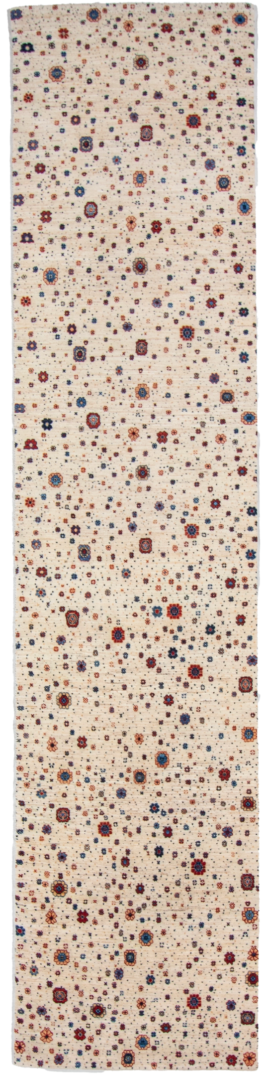 W 2.11 L 12.8 Gabbeh Runner 100% Wool Hand-Woven All-Over Design - 66863