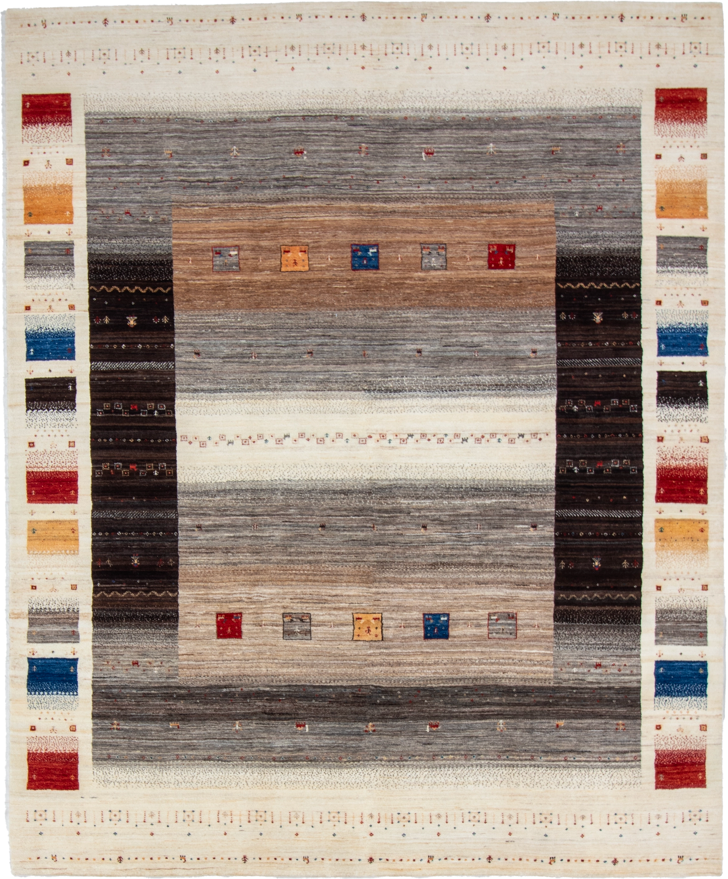 W 8.2 L 9.11 Loribaft 100% Wool Hand-Woven All-Over Design - 66870