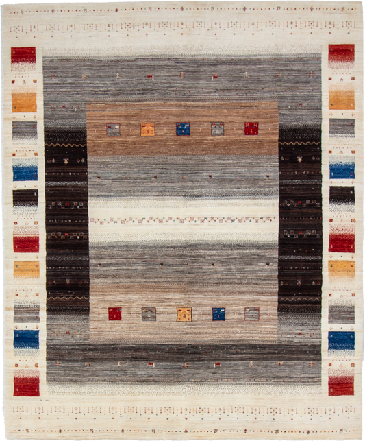 W 8.2 L 9.11 Loribaft 100% Wool Hand-Woven All-Over Design - 66870