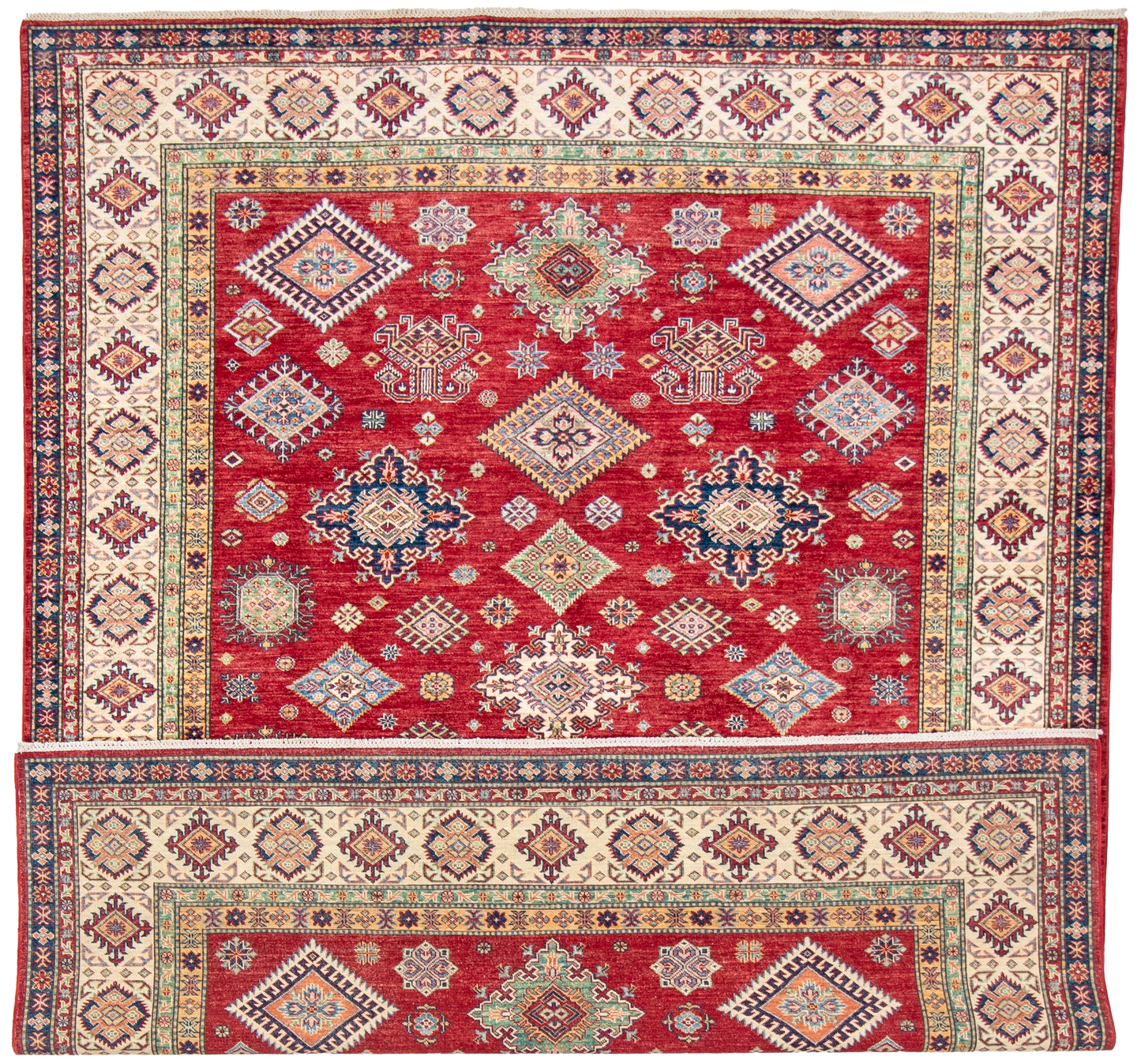 W 8.1 L 10.1 Kazak 100% Wool Hand-Woven All-Over Design - 66873