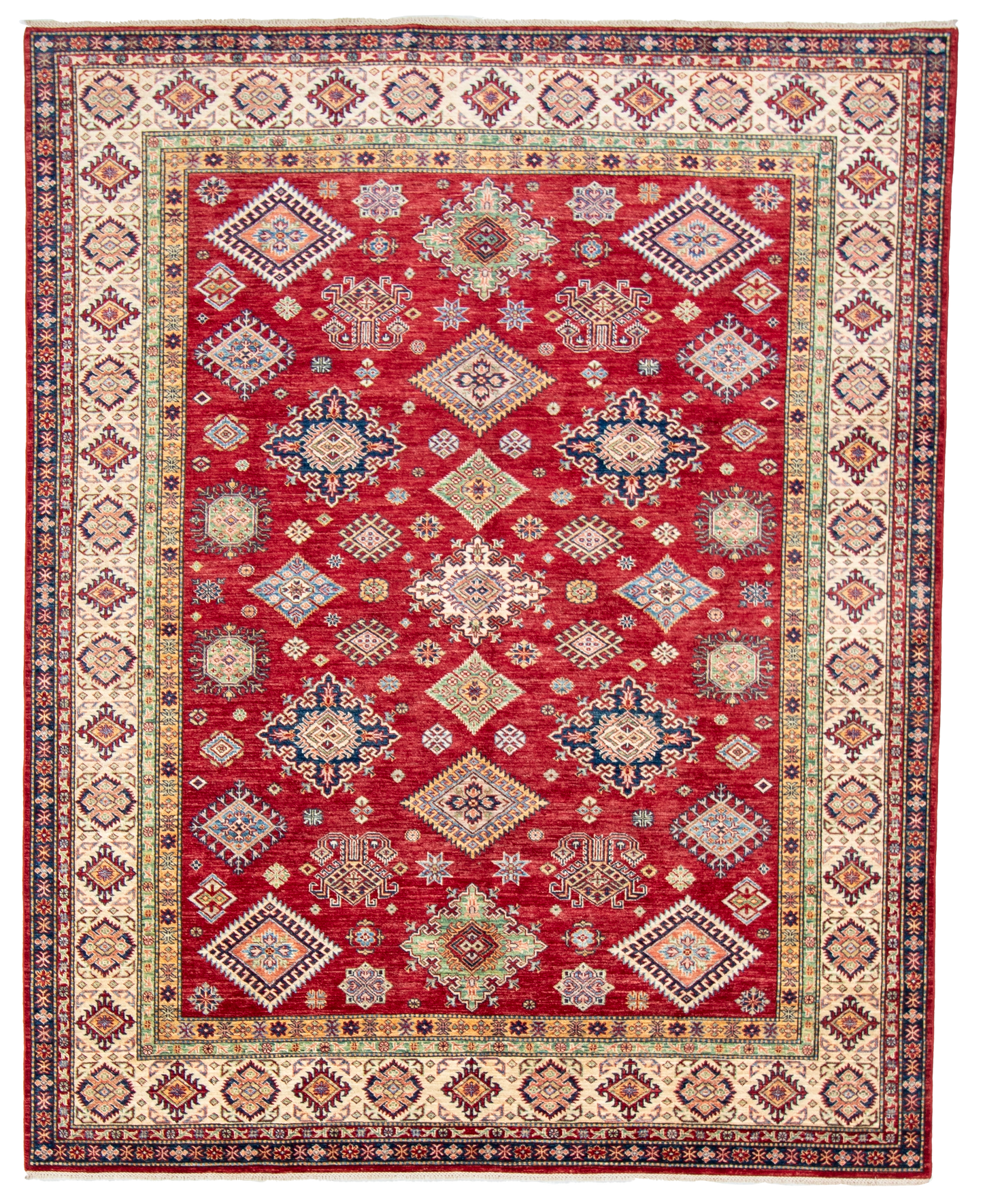 W 8.1 L 10.1 Kazak 100% Wool Hand-Woven All-Over Design - 66873