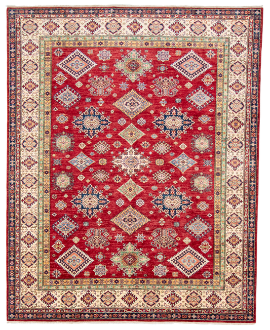 W 8.1 L 10.1 Kazak 100% Wool Hand-Woven All-Over Design - 66873