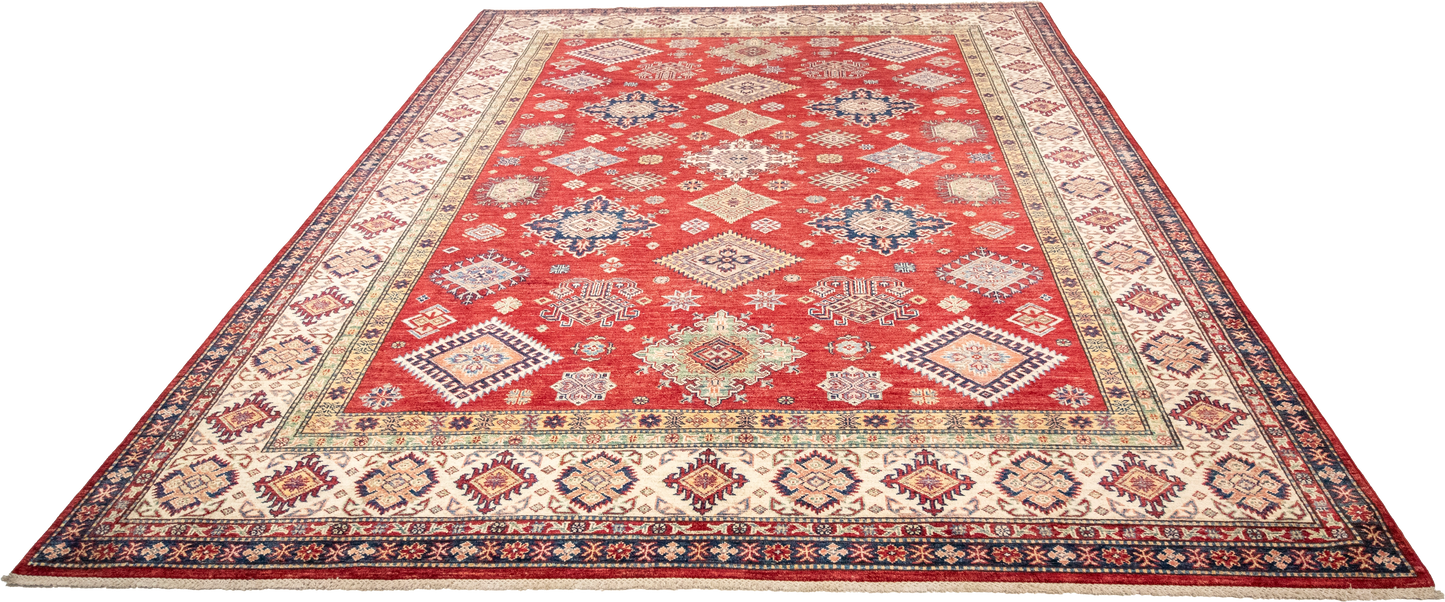 W 8.1 L 10.1 Kazak 100% Wool Hand-Woven All-Over Design - 66873