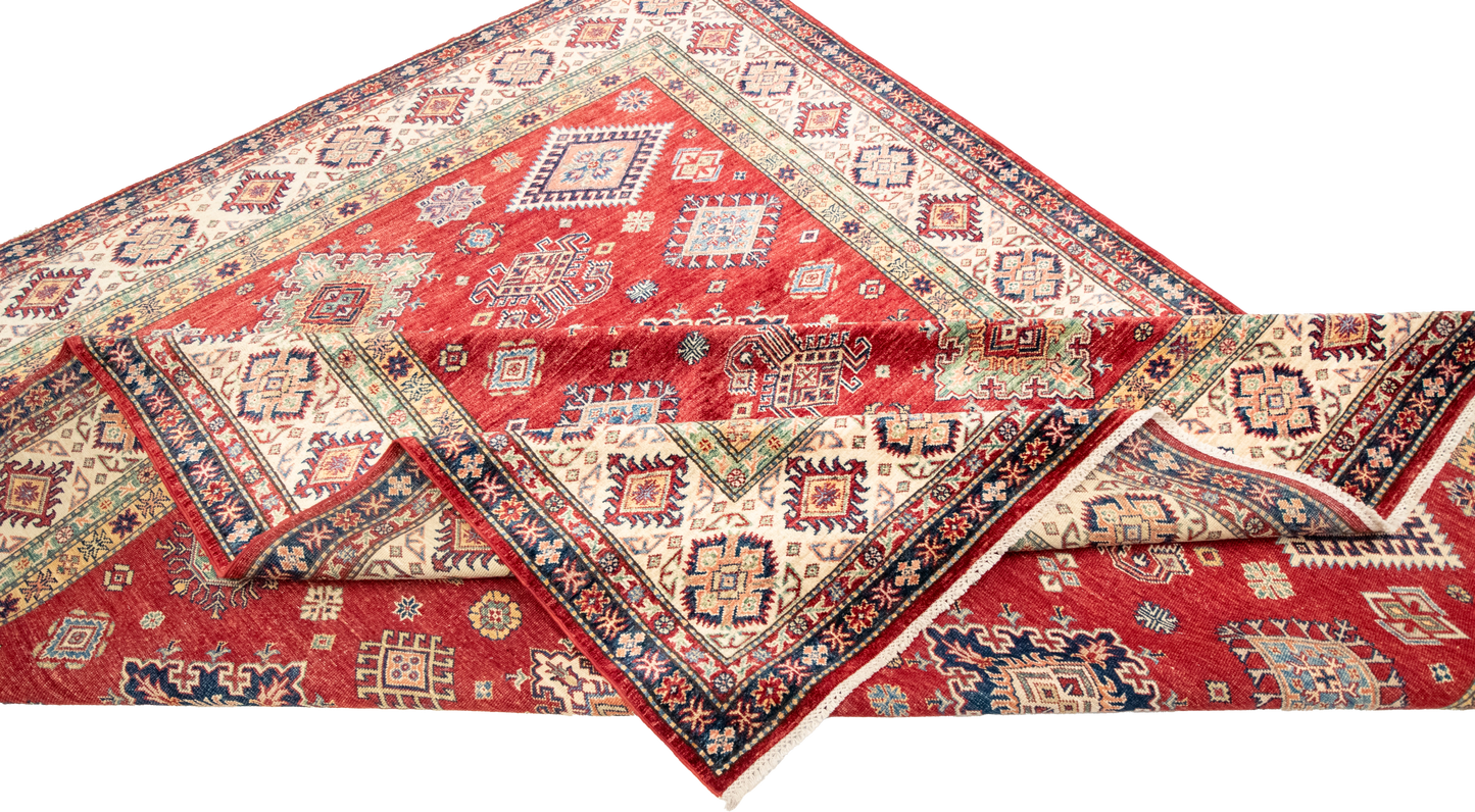 W 8.1 L 10.1 Kazak 100% Wool Hand-Woven All-Over Design - 66873