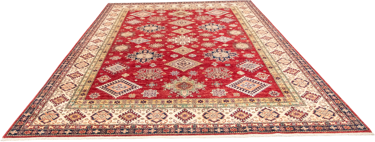 W 8.1 L 10.1 Kazak 100% Wool Hand-Woven All-Over Design - 66873