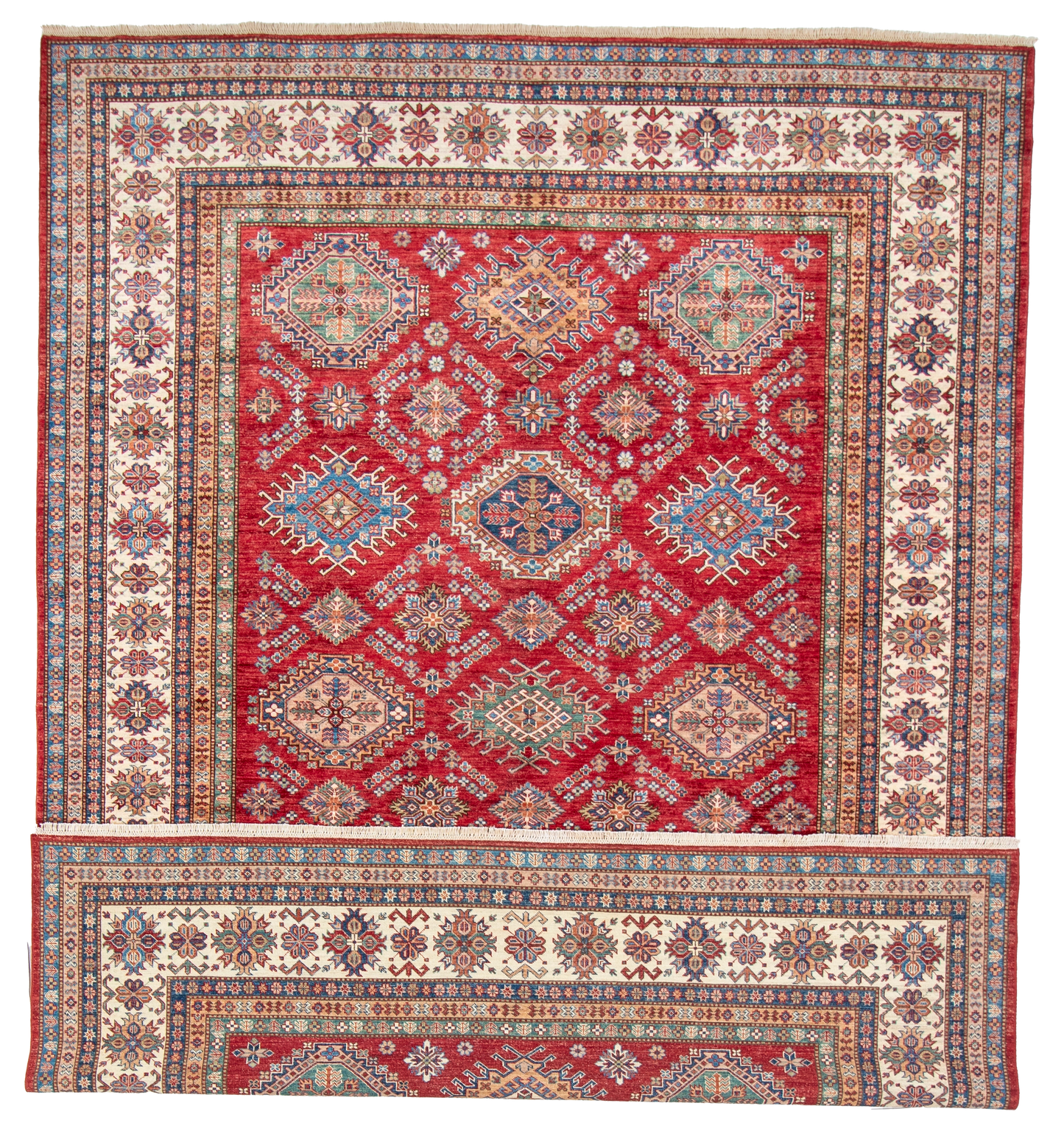 W 9 L 12.1 Shirvan 100% Wool Hand-Woven Geometric Design - 66874