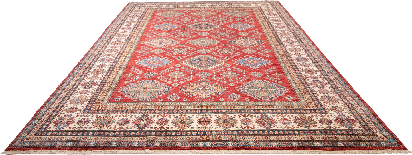 W 9 L 12.1 Shirvan 100% Wool Hand-Woven Geometric Design - 66874