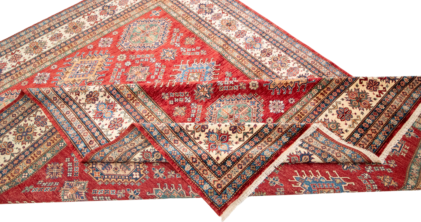 W 9 L 12.1 Shirvan 100% Wool Hand-Woven Geometric Design - 66874