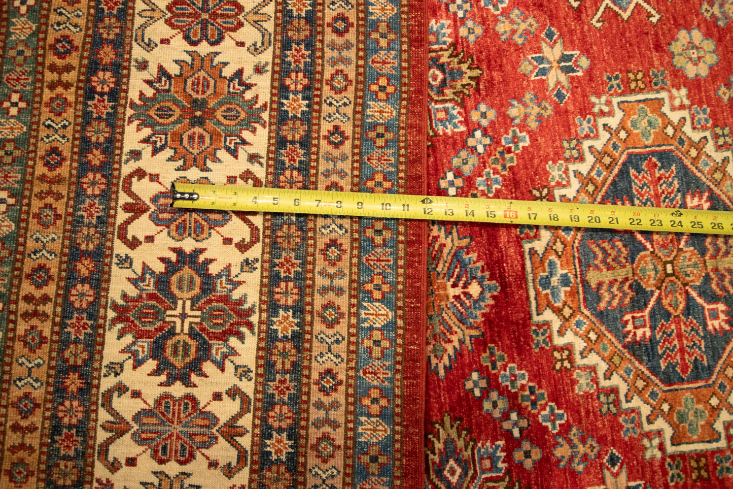 W 9 L 12.1 Shirvan 100% Wool Hand-Woven Geometric Design - 66874