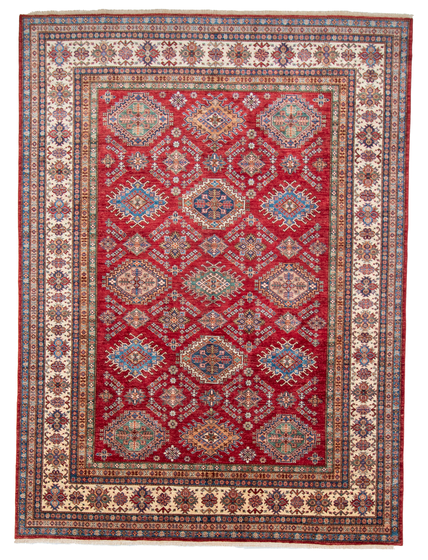 W 9 L 12.1 Shirvan 100% Wool Hand-Woven Geometric Design - 66874