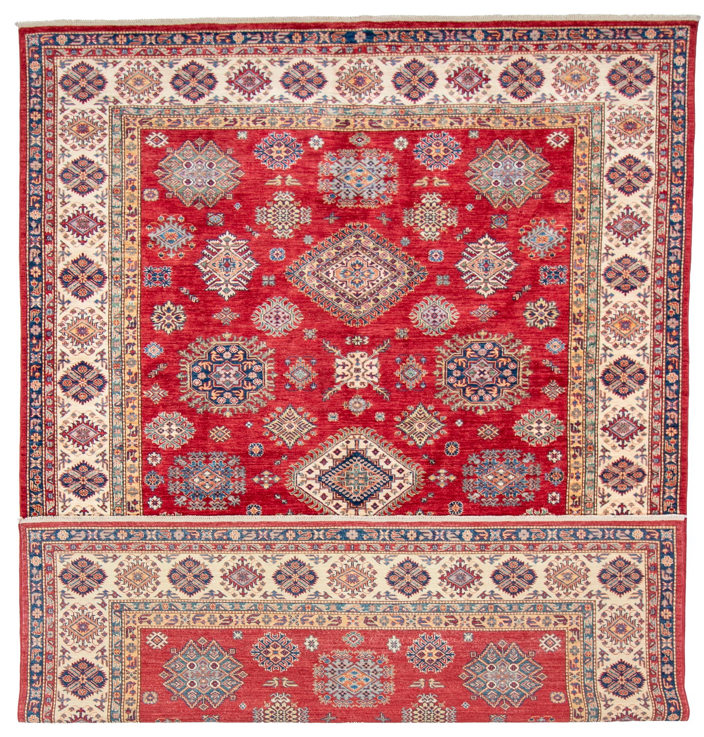 W 8.11 L 12.1 Kazak 100% Wool Hand-Woven Geometric Design - 66875