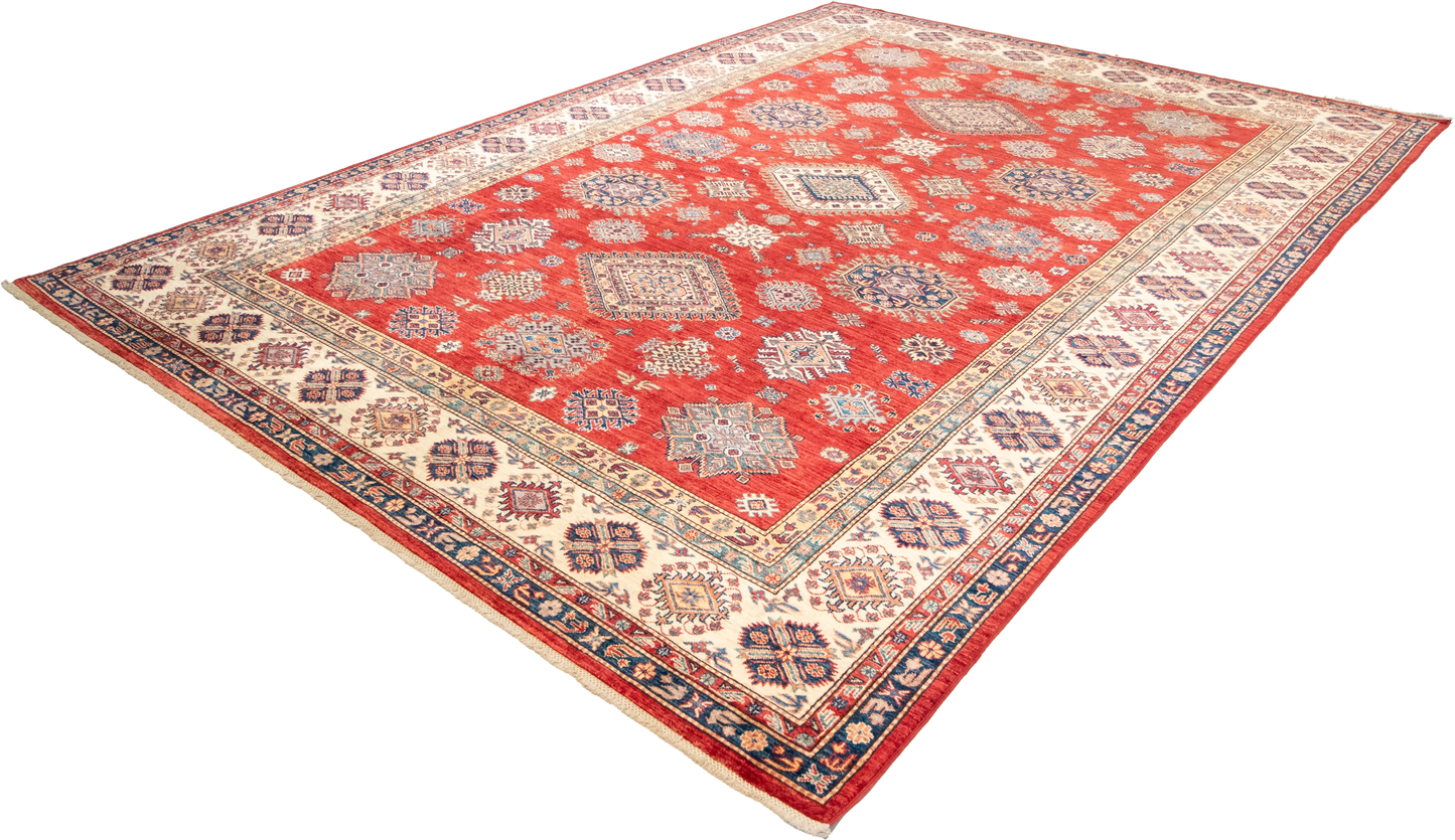 W 8.11 L 12.1 Kazak 100% Wool Hand-Woven Geometric Design - 66875