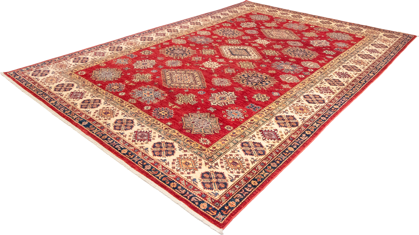 W 8.11 L 12.1 Kazak 100% Wool Hand-Woven Geometric Design - 66875