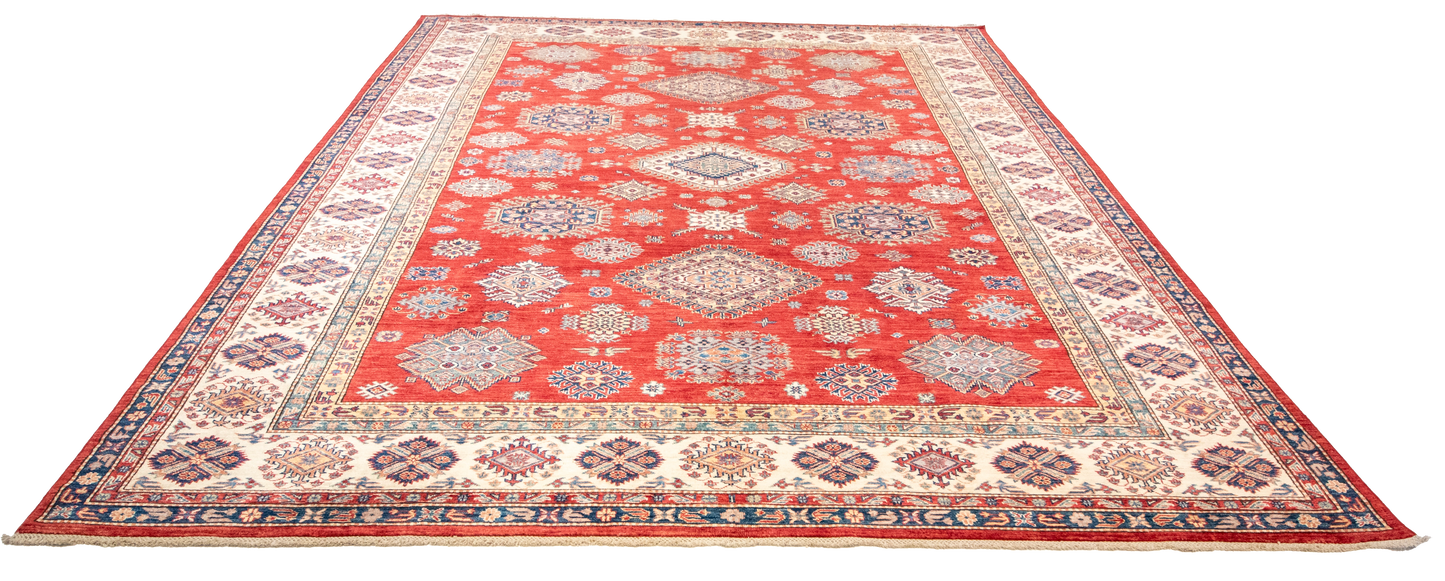 W 8.11 L 12.1 Kazak 100% Wool Hand-Woven Geometric Design - 66875
