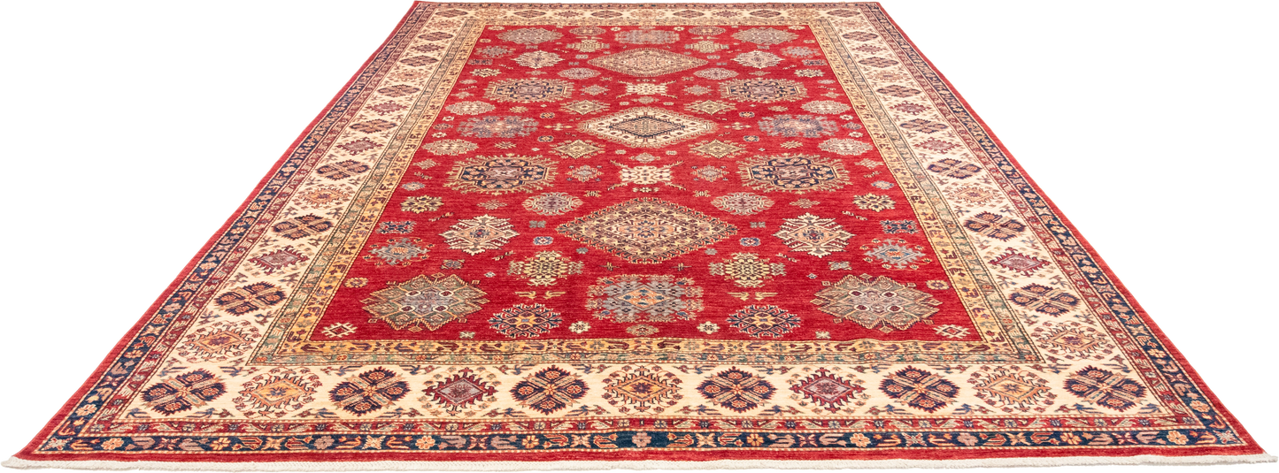 W 8.11 L 12.1 Kazak 100% Wool Hand-Woven Geometric Design - 66875