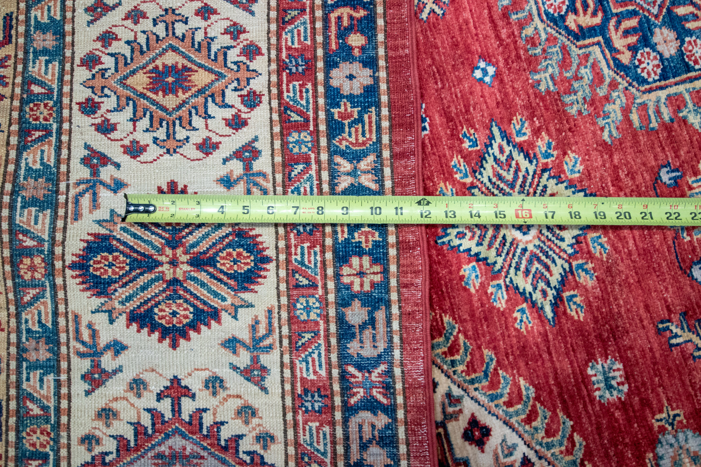 W 8.11 L 12.1 Kazak 100% Wool Hand-Woven Geometric Design - 66875