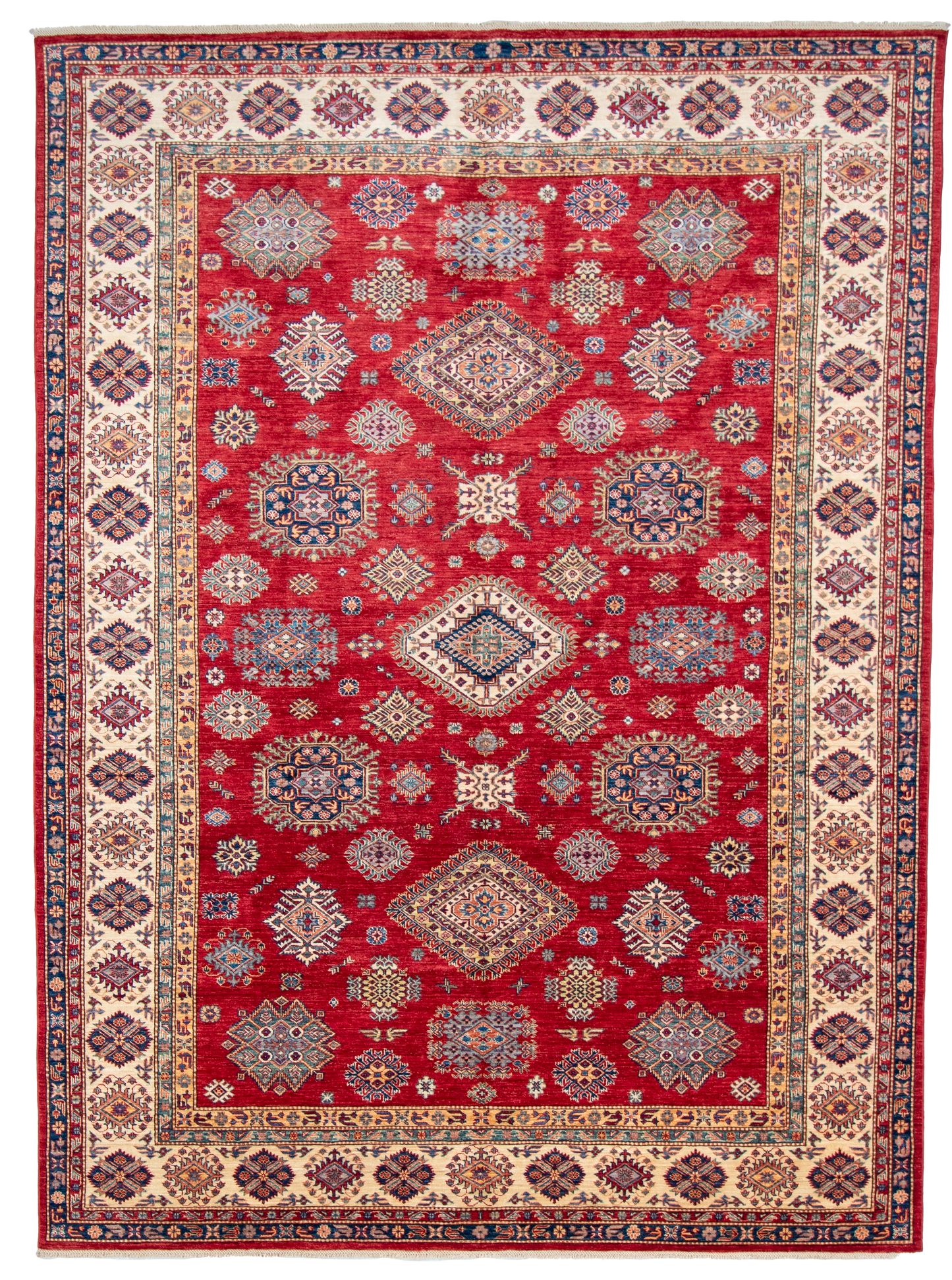 W 8.11 L 12.1 Kazak 100% Wool Hand-Woven Geometric Design - 66875