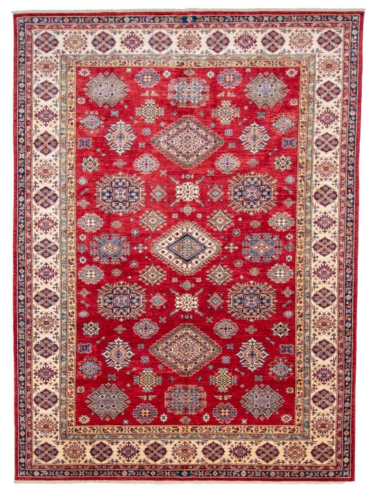 W 8.11 L 12.1 Kazak 100% Wool Hand-Woven Geometric Design - 66875
