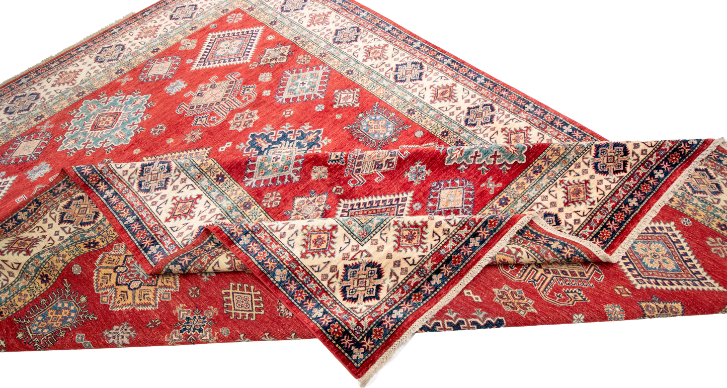 W 8.9 L 12 Shirvan 100% Wool Hand-Woven Geometric Design - 66876