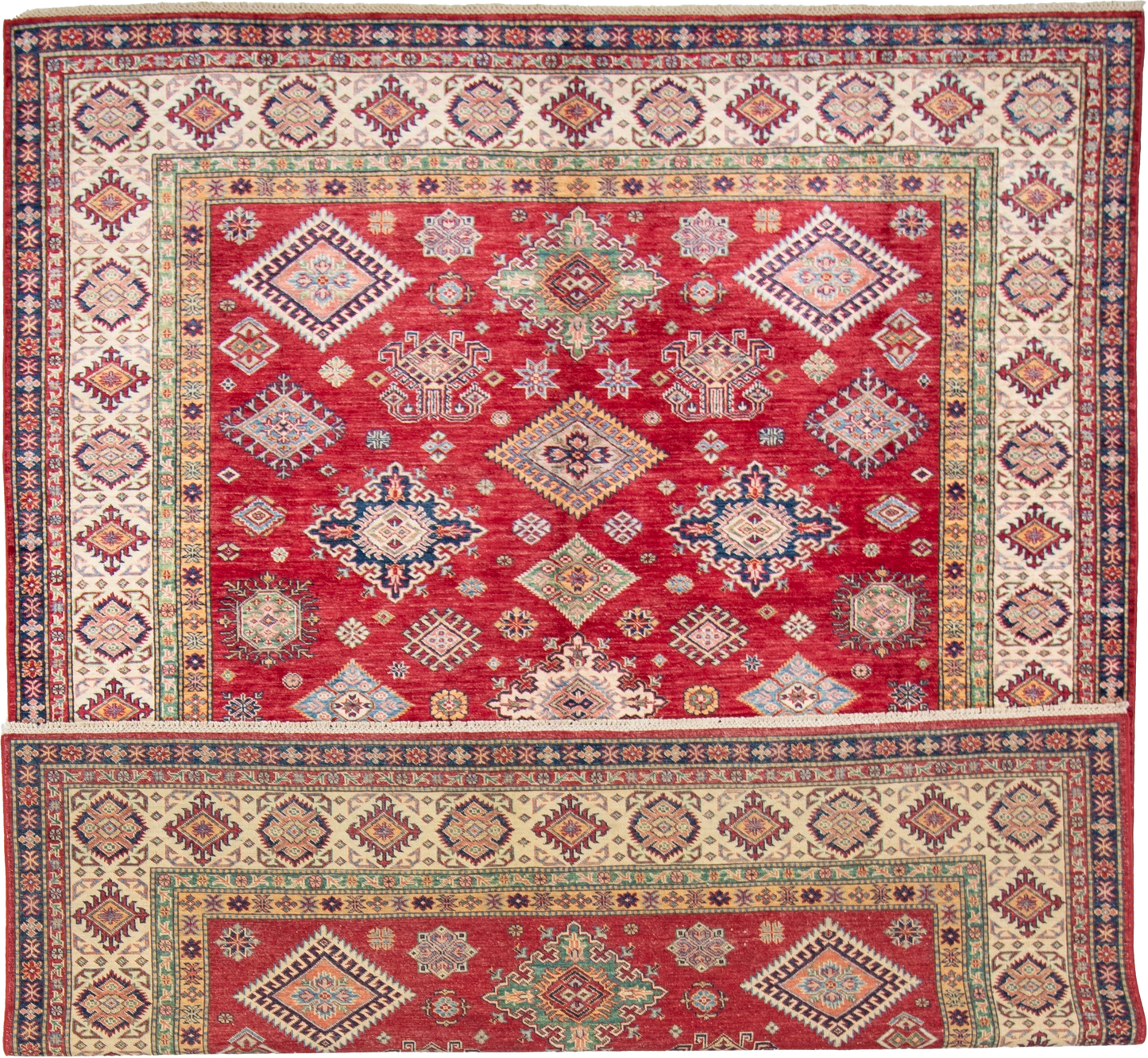 W 8.2 L 9.10 Kazak 100% Wool Hand-Woven Geometric Design - 66877