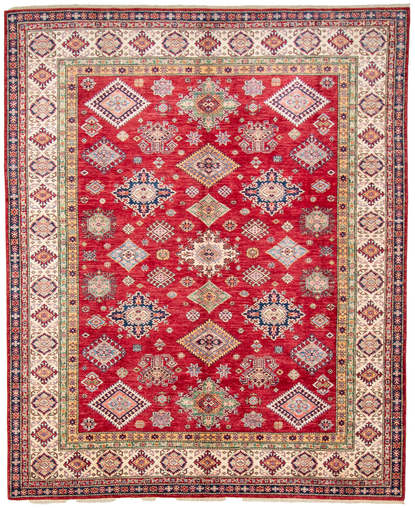 W 8.2 L 9.10 Kazak 100% Wool Hand-Woven Geometric Design - 66877